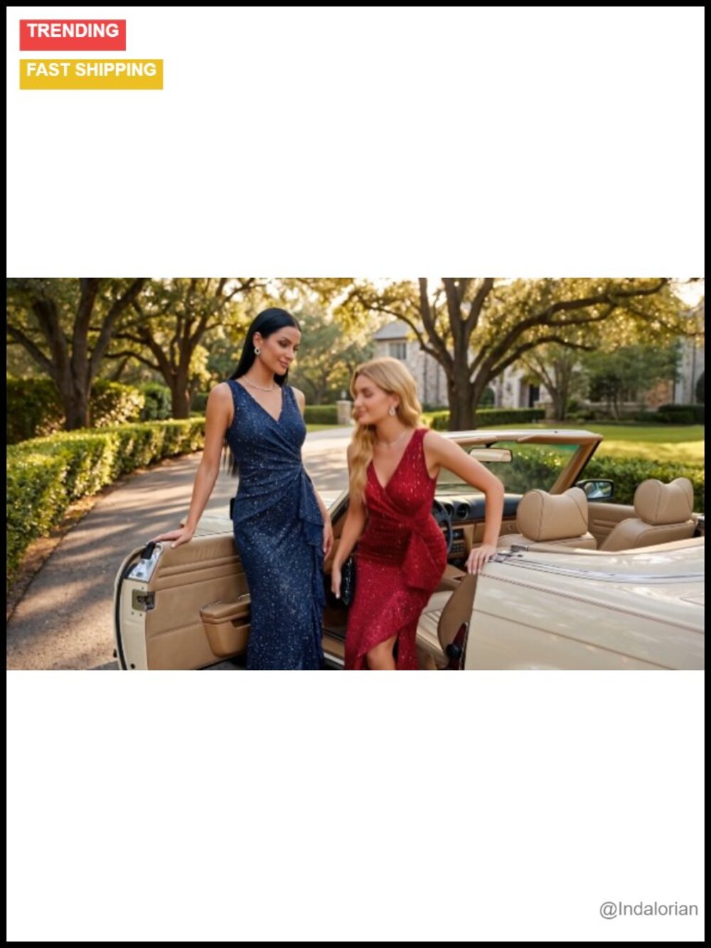 Sequin Formal Long Ruffle Dress V-Neck Backless Cocktail Gown - Picture 6 of 6